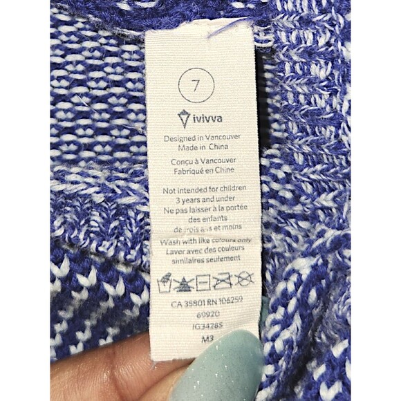 Ivivva Feeling Toasty Cardigan Wrap Sweater Girls 7 Blue Long Sleeve Lululemon - Picture 2 of 5